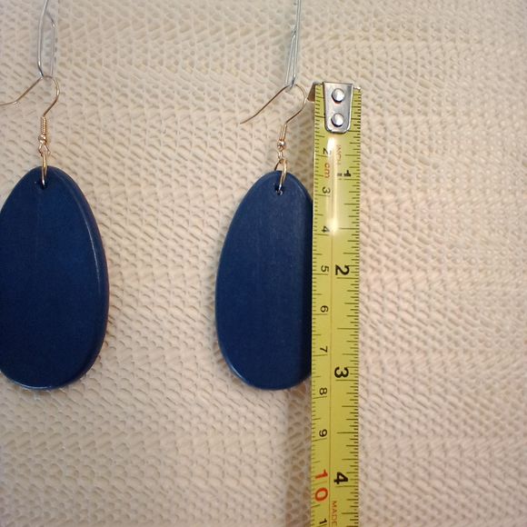 BOHO BLUE WOODEN Bohemian Teardrop 3" Earrings - Picture 2 of 3
